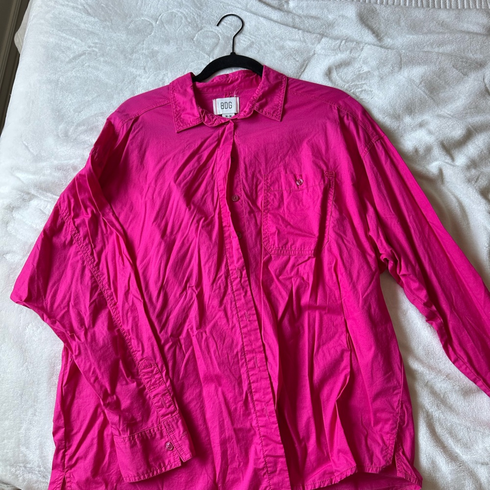 BDG Bright Pink Casual Button Down Shirt